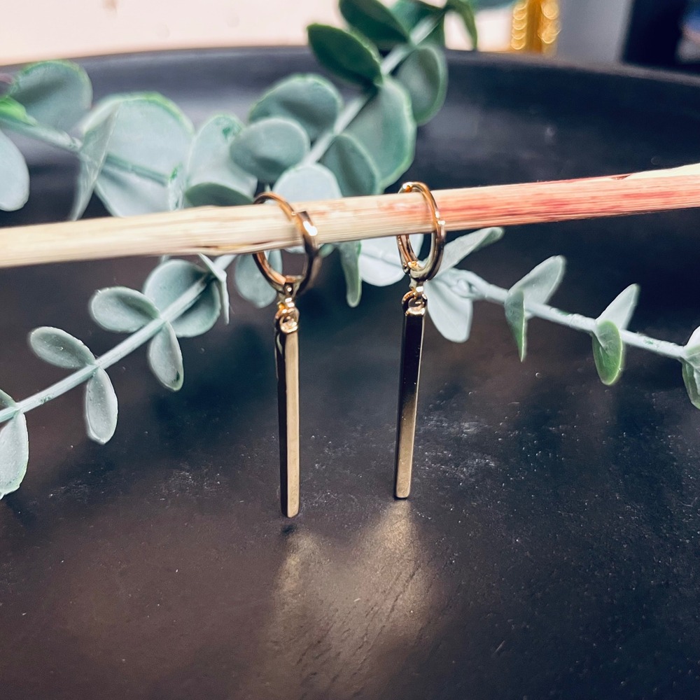 Divine Guide Huggie Hoop Earrings | 14k Rose‎ Gold Plated Bar | Witchy Boho Gift